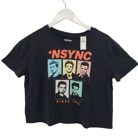NSYNC Crop Top Tee NWT Small Black Multi - Picture 1 of 6